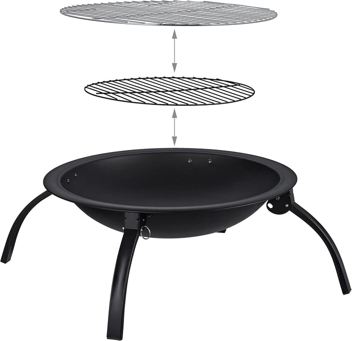 Relaxdays XL Feuerschale, Grill Rost, Schürhaken, Funkenschutz Deckel, Garten, Terrasse, Feuerstelle