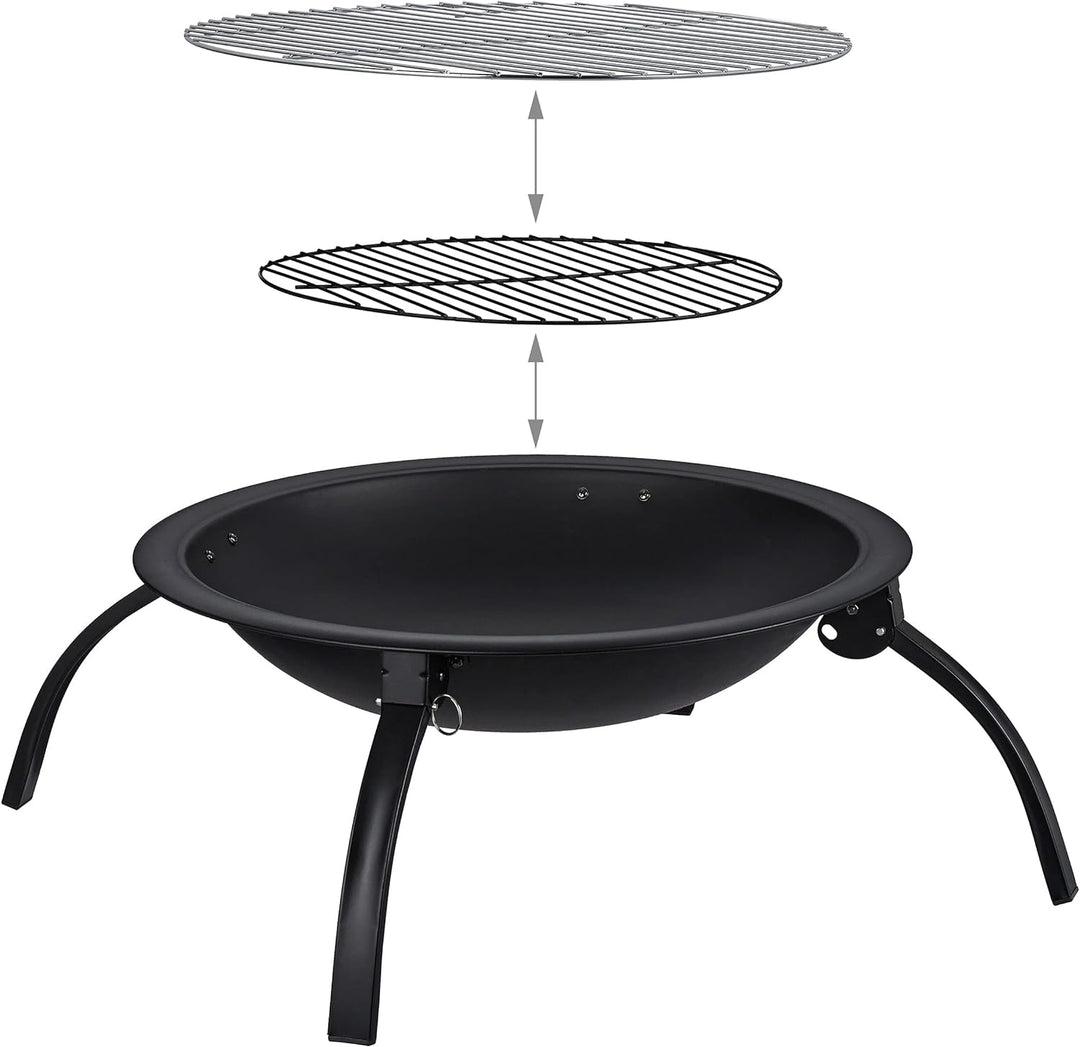 Relaxdays XL Feuerschale, mit Tasche, Grill Rost, Schürhaken, Funkenschutz Deckel, Garten, Terrasse,