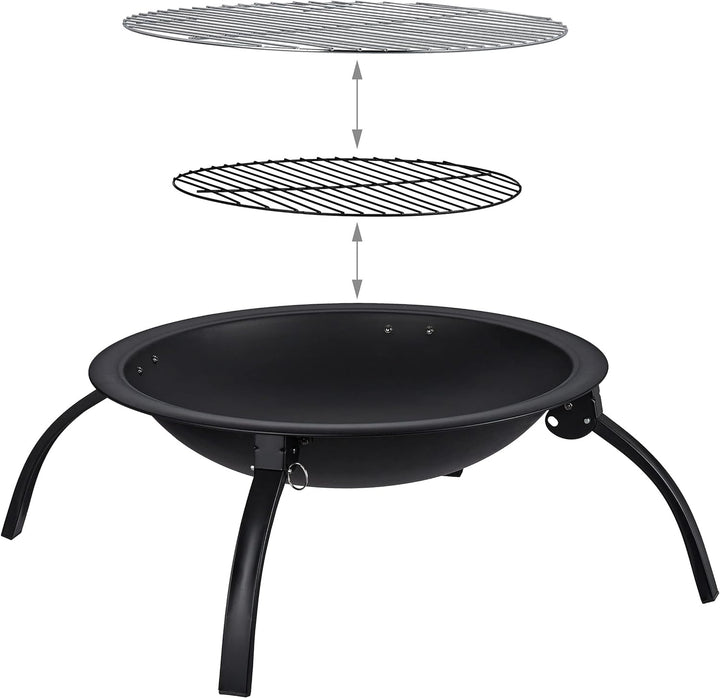 Relaxdays XL Feuerschale, mit Tasche, Grill Rost, Schürhaken, Funkenschutz Deckel, Garten, Terrasse,