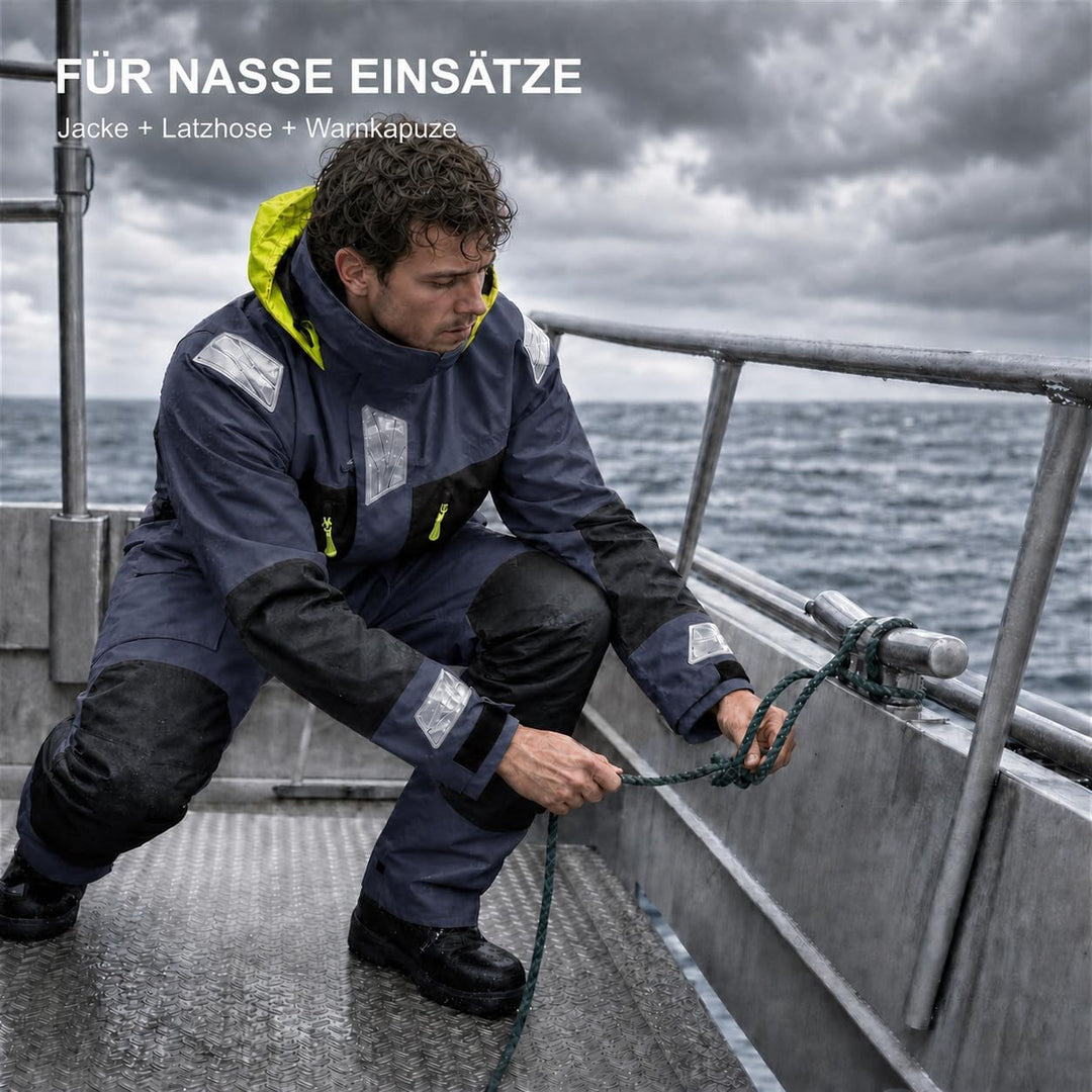 Herren Offshore Segelanzug 2-Lagen Wasserdicht Atmungsaktiv | Profi Segeljacke mit Neon-Kapuze &amp; Ref