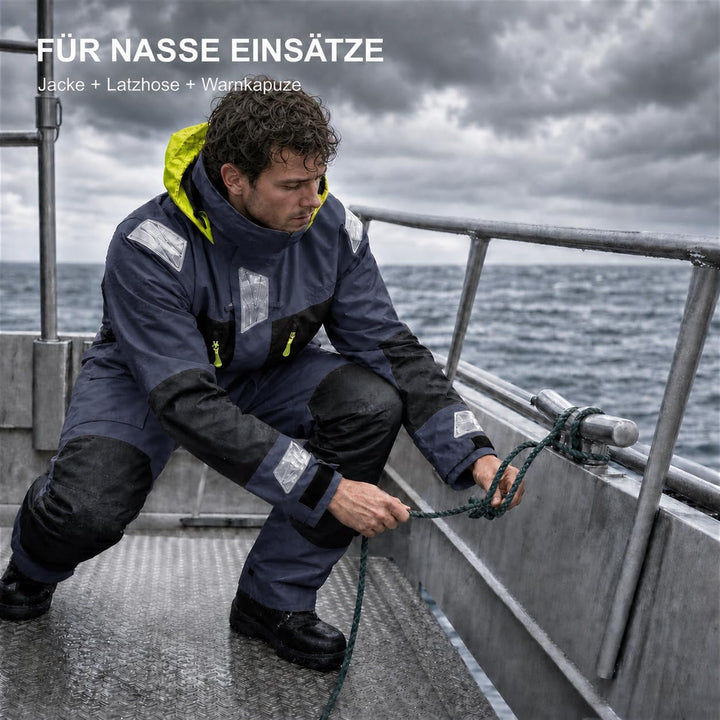 Herren Offshore Segelanzug 2-Lagen Wasserdicht Atmungsaktiv | Profi Segeljacke mit Neon-Kapuze &amp; Ref