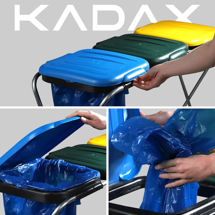 KADAX Dreifacher Müllsackhalter, Mülltütenhalter, Ständer für Mülltrennung mit Kunststoffdeckel, Mül