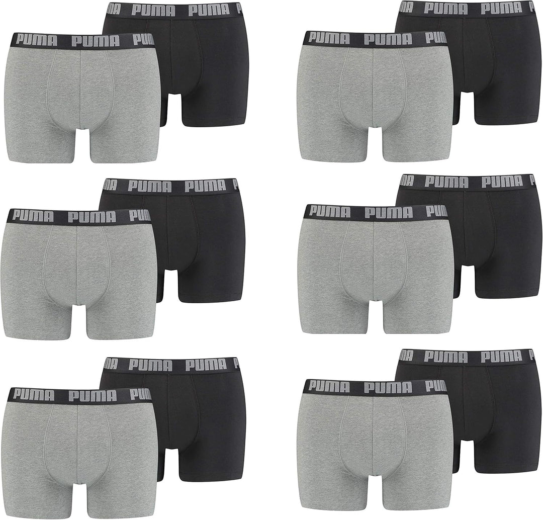 PUMA 12 er Pack Boxer Boxershorts Men Herren Unterhose Pant Unterwäsche (Greymelange/Black, S)