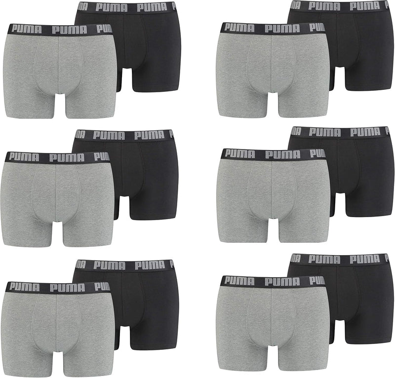 PUMA 12 er Pack Boxer Boxershorts Men Herren Unterhose Pant Unterwäsche (Greymelange/Black, XXL)