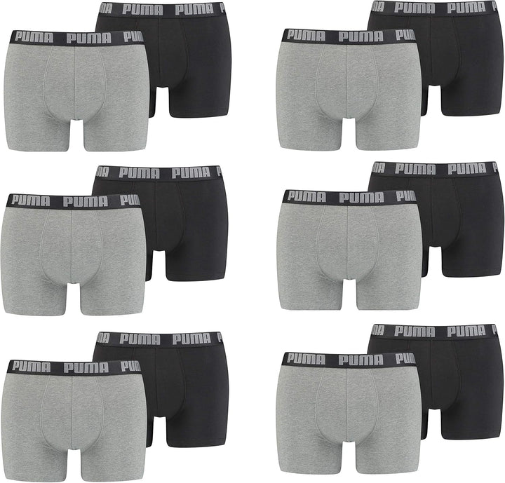 PUMA 12 er Pack Boxer Boxershorts Men Herren Unterhose Pant Unterwäsche (Greymelange/Black, M)