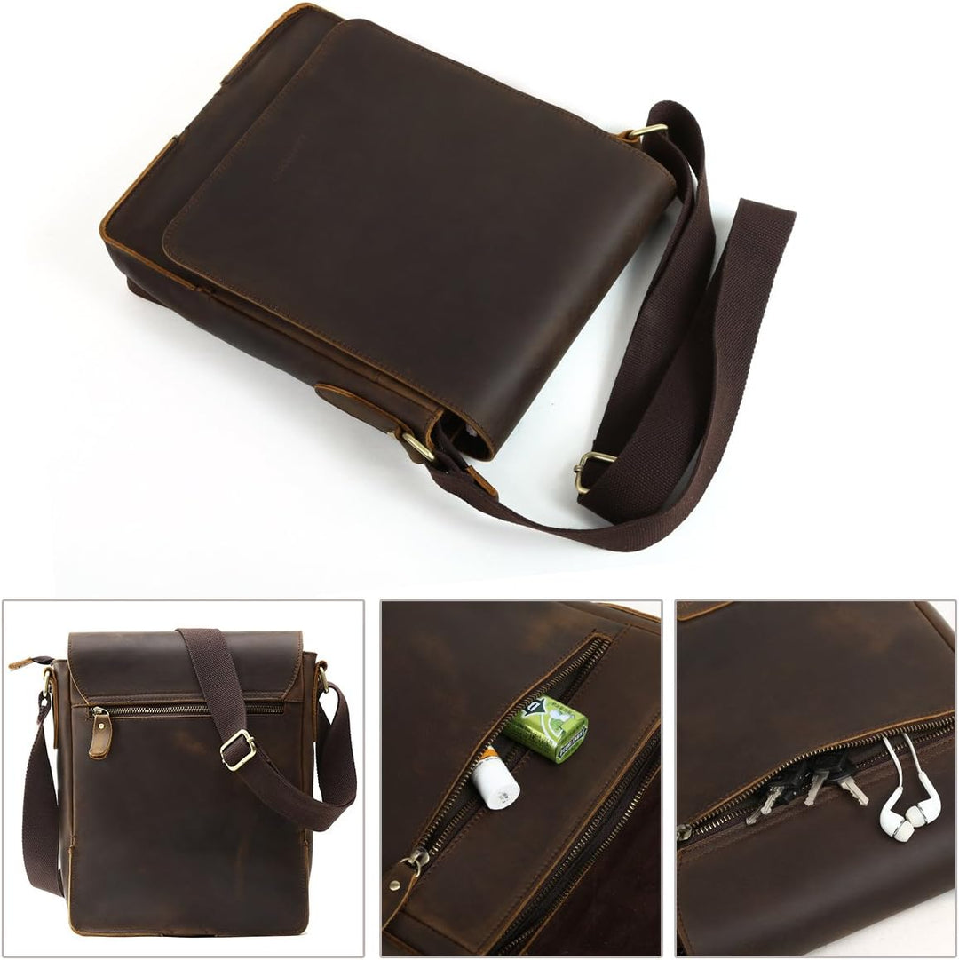 Leathario Herren Leder umhängetasche messger Bag Ledertasche für Business Retro Dunkelbraun671, Dunk