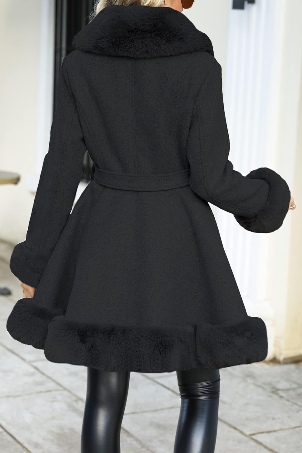 Giolshon Langer Damen Oberbekleidung aus Kunstleder und Wollimitat mit Gürtel Fleece Kleid Warmer Wi