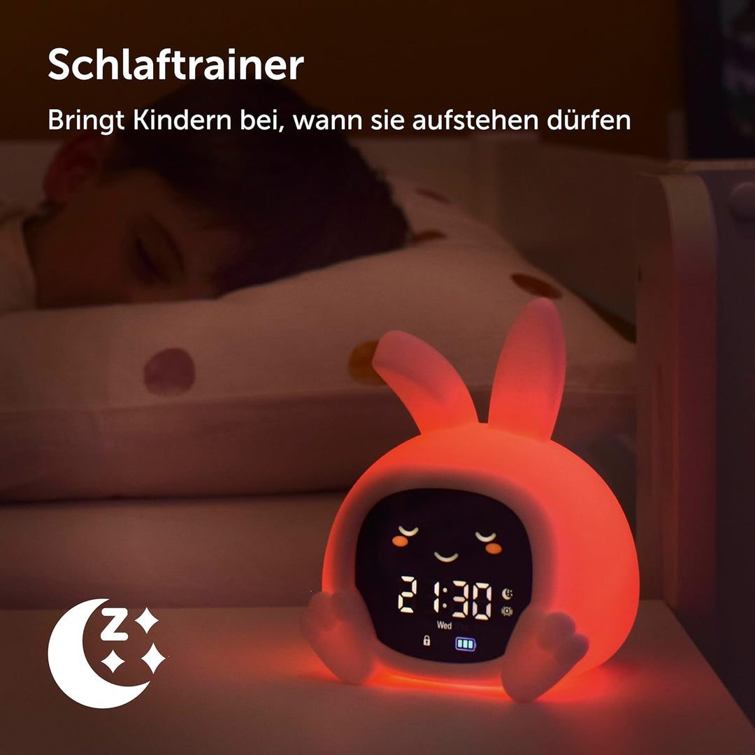ZAZU Sarah Sleeptrainer für Kinder – Nachtlicht (5 Farben), Soundmaschine, Wecker mit 6 Sounds, Auge