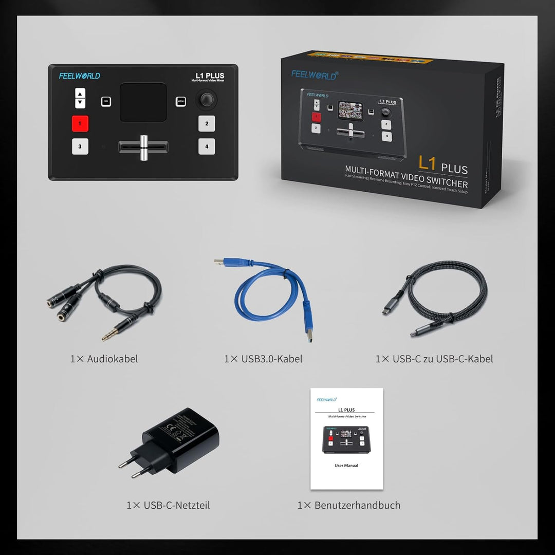 Feelworld LIVEPRO L1 Mini-Videomixer mit mehreren Formatumschaltern 4 x HDMI-Eingänge 2-Zoll-LCD-Dis