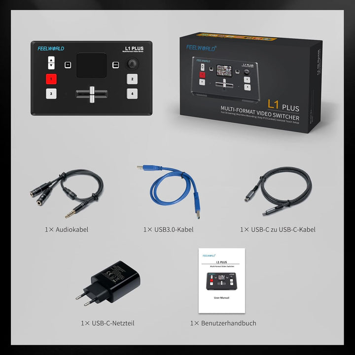 Feelworld LIVEPRO L1 Mini-Videomixer mit mehreren Formatumschaltern 4 x HDMI-Eingänge 2-Zoll-LCD-Dis