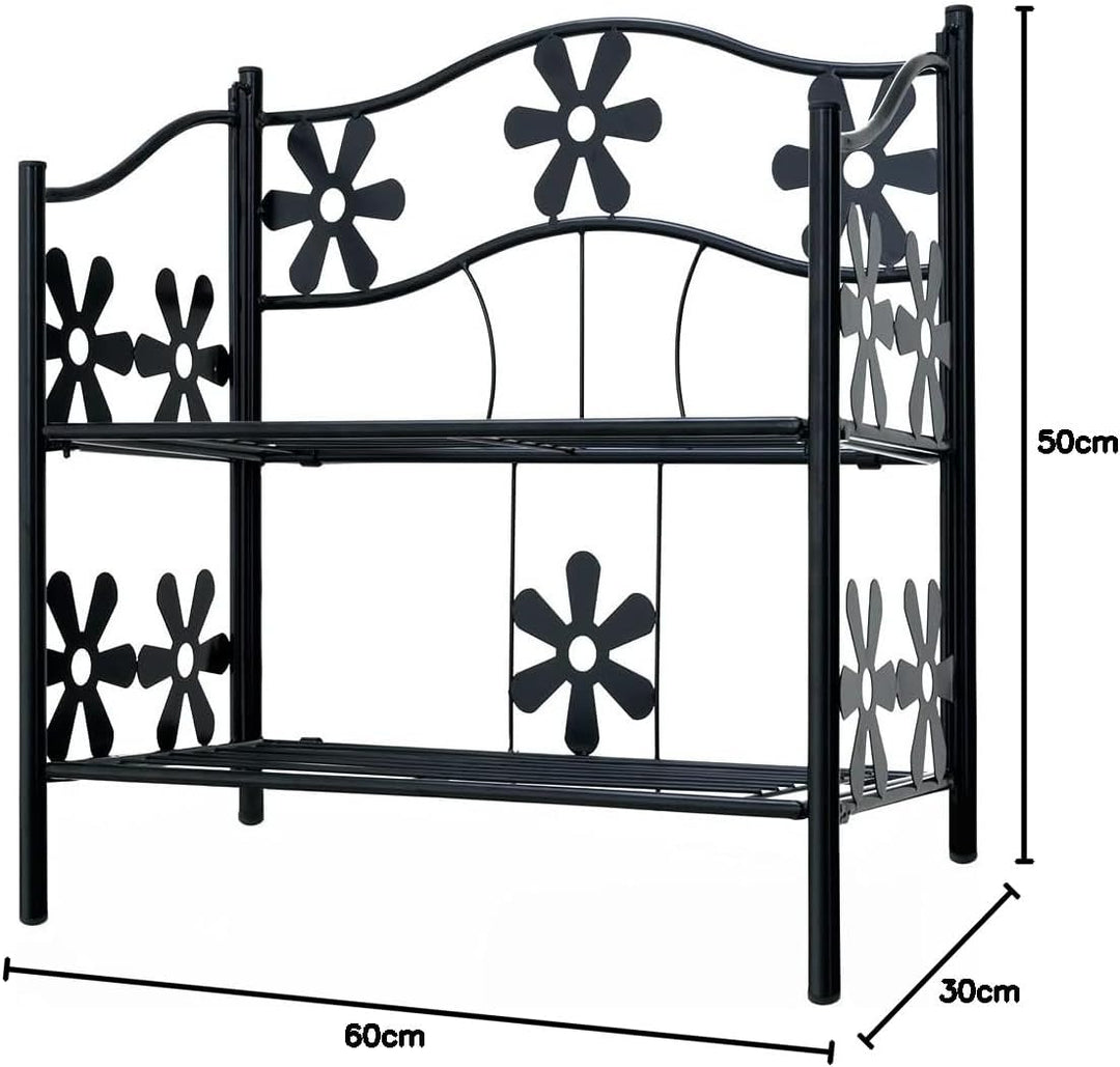 Deuba® Blumenregal Metall Schwarz 2 Etagen Balkon Outdoor Indoor Blumenständer Pflanzenständer Blume