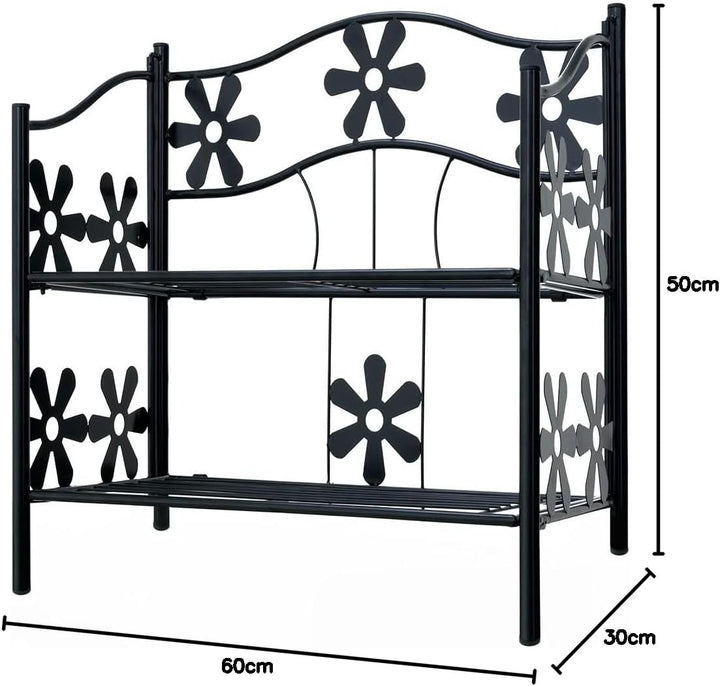 Deuba® Blumenregal Metall Schwarz 2 Etagen Balkon Outdoor Indoor Blumenständer Pflanzenständer Blume
