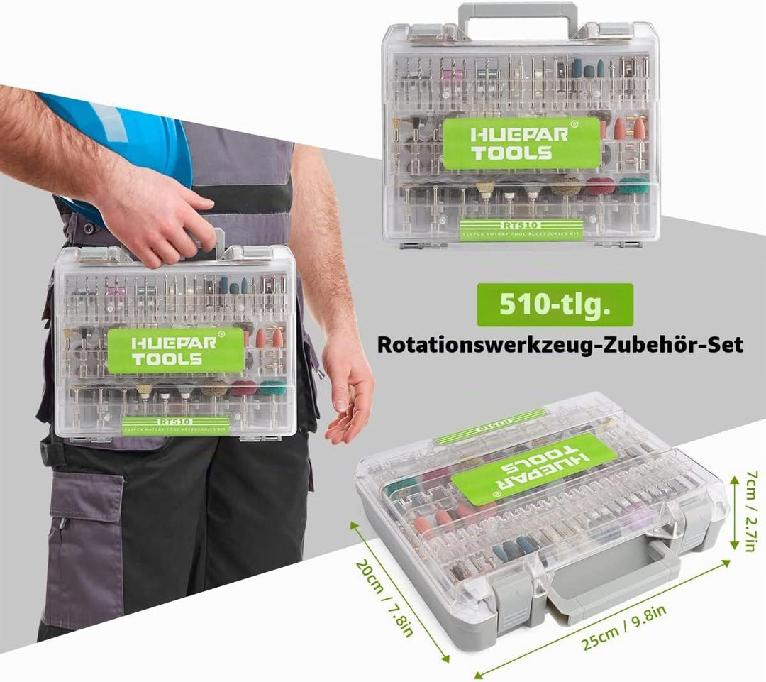 Huepar Tools Multifunktionswerkzeug Zubehör Set Drehwerkzeug 510 tlg. Universal Mehrzweck Zubehörset