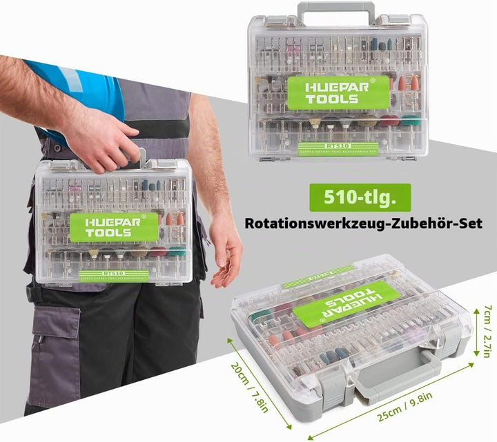Huepar Tools Multifunktionswerkzeug Zubehör Set Drehwerkzeug 510 tlg. Universal Mehrzweck Zubehörset