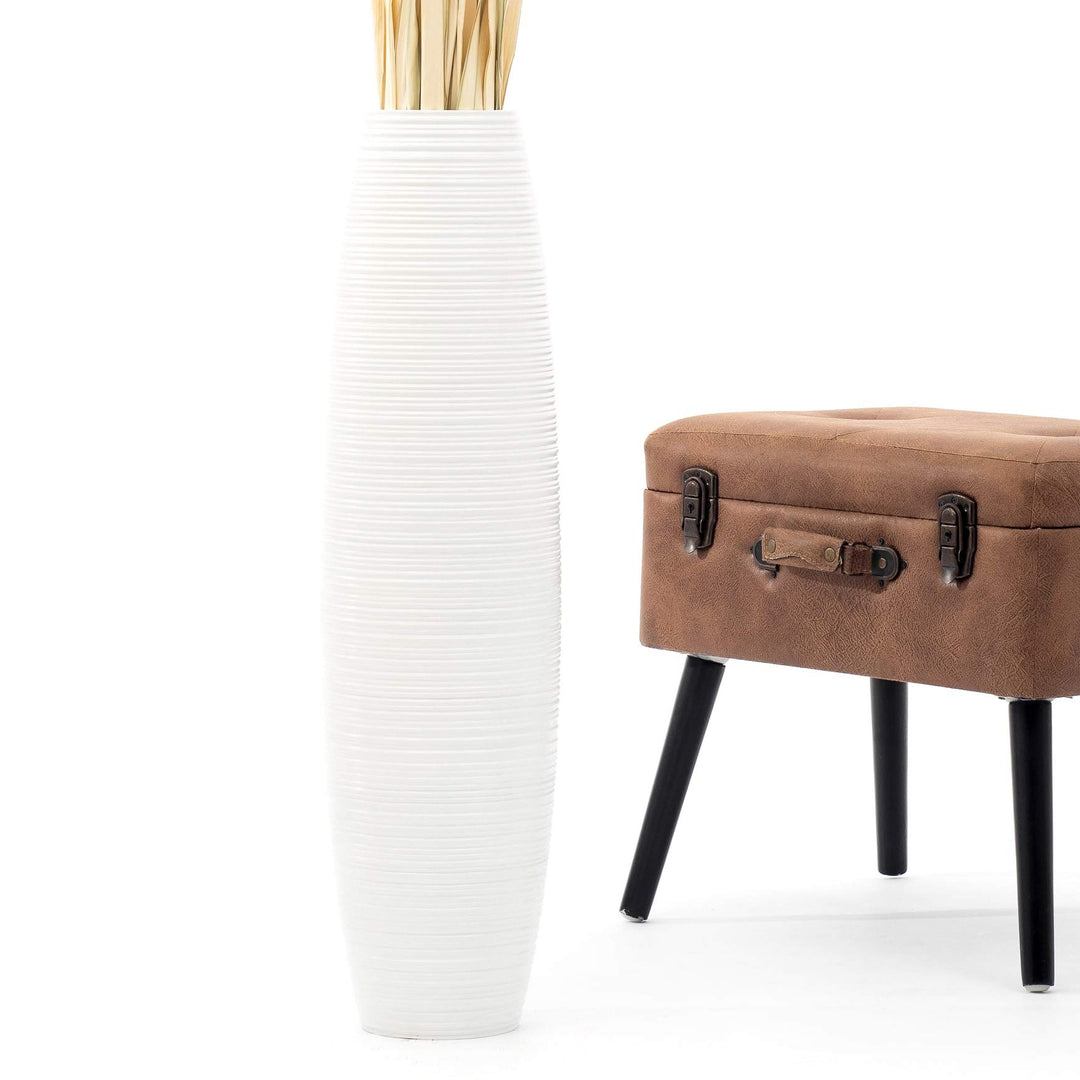 Leewadee Grosse Bodenvase für Dekozweige hohe Standvase Design Holzvase, Holz, 70 cm, Weiss 70 cm We
