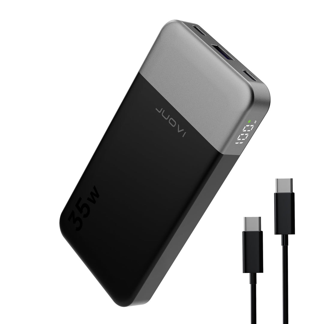JUOVI Tragbare Powerbank 10000 mAh 35 W Schnellladung Tragbares Ladegerät mit PD 3.0 QC 4.0, 2 Typ-C