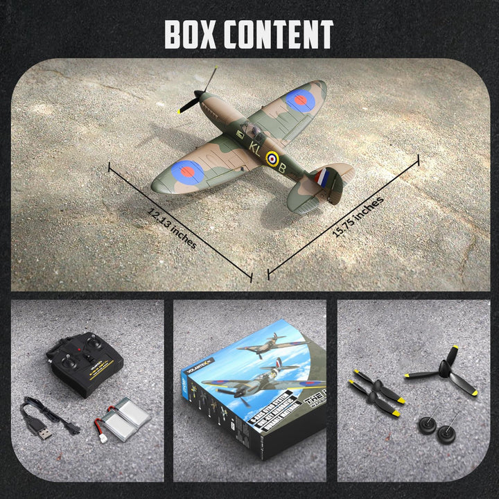 VOLANTEXRC RC Flugzeug Spitfire, 2,4 GHz ferngesteuertes Flugzeug RTF mit 2 Batterien, 6 Achsen Gyro