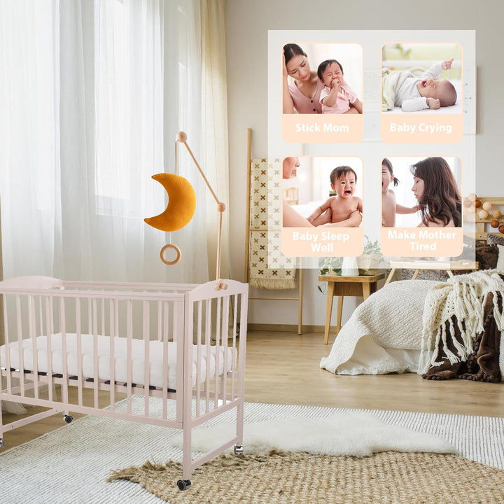 Mobile Halterung Holz für Wickeltisch, Mobile Halterung Holz für Babybett, Mobile Baby Halterung Dre