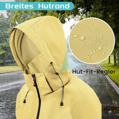 Damen Wasserdicht Regenjacke Leichte Wasserdicht Outdoorjacke Atmungsaktiv & Winddicht, Verstellbare