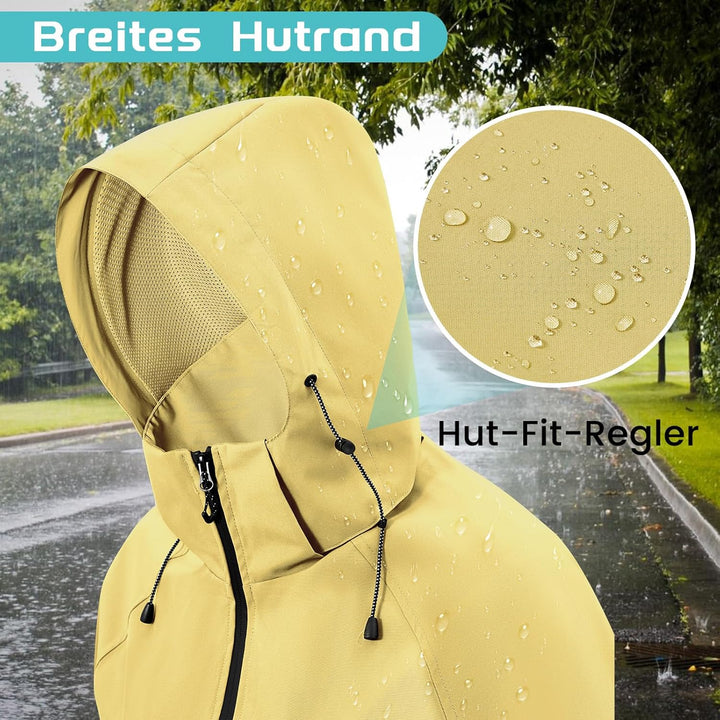 PONCEAU Damen Wasserdicht Regenjacke Leichte Wasserdicht Outdoorjacke Atmungsaktiv & Winddicht, Vers
