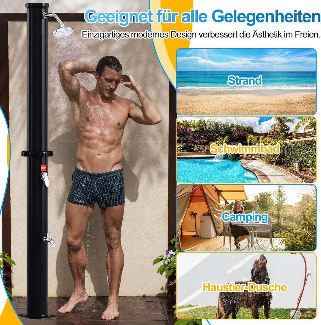 solardusche Garten 35 L | 217cm | gartendusche solar | warmes Wasser max. 60°C | Pooldusche mit Rege