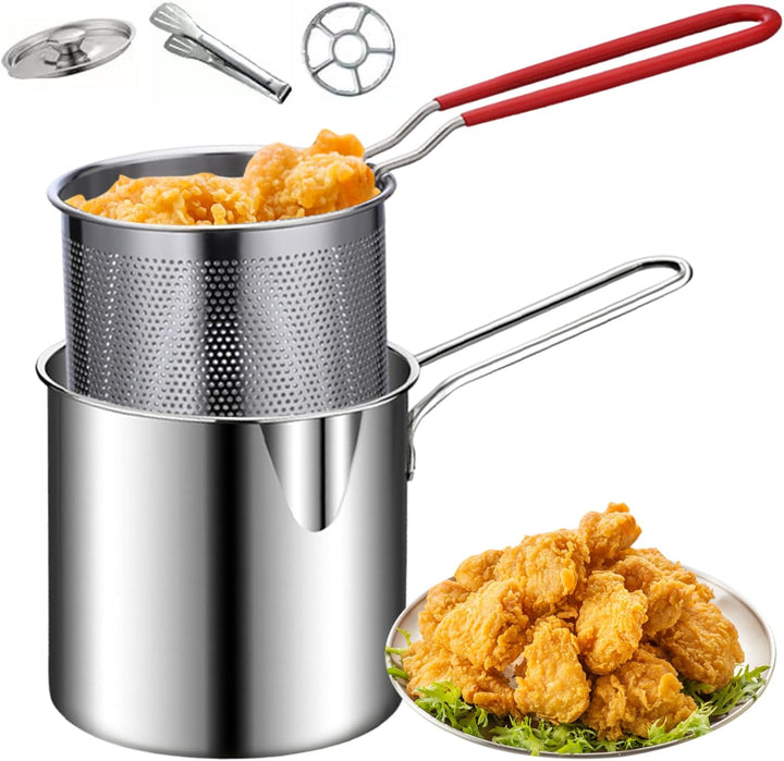 Mini Fryer Frittyer Edelstahl Fritteuchsen Topf mit Anti Scenen Griff Fritteuchsenpfanne mit Korb Mi