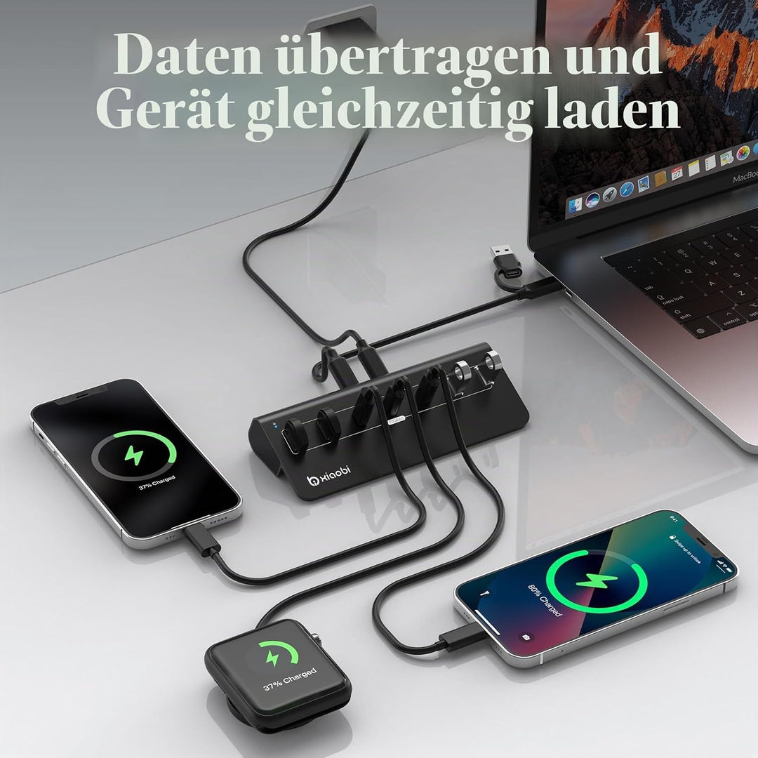 USB Hub mit Netzteil, 7 Port USB Hub 3.2 Gen 2, 10 Gbps USB Verteiler mit Netzteil 5V 3A Powered USB