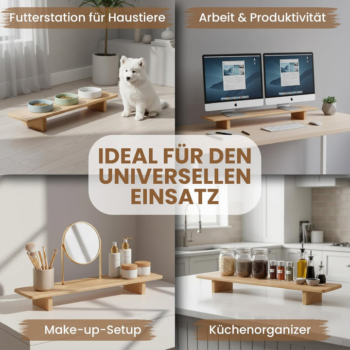 Monitor Ständer aus Holz, Ergonomischer Bildschirmerhöhung Schreibtischorganizer, Naturholz Desktop