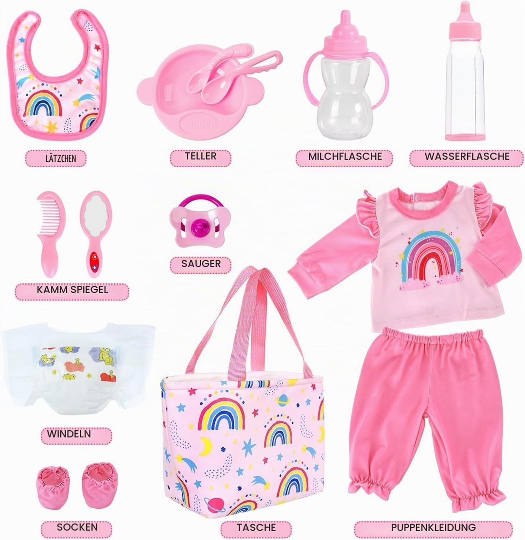 13 Teile Puppenzubehör Puppenkleidung Babypuppe Fütterung und Pflege Set für 18 Zoll und 43 cm Puppe