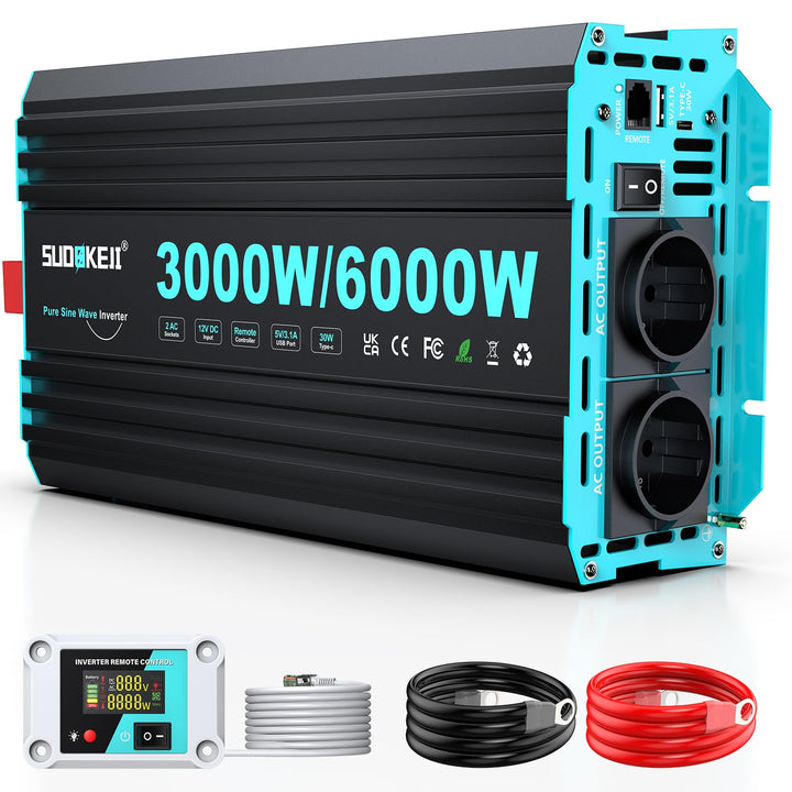 SUDOKEJI 3000W/6000W Wechselrichter Reiner Sinus Spannungswandler 12v auf 230v Power Inverter mit LC
