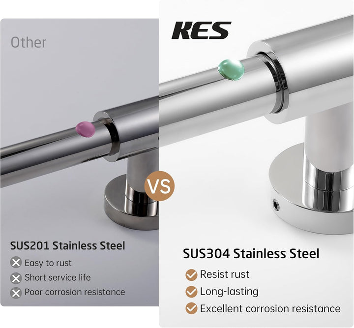 KES Duschstange Brausestange Edelstahl SUS 304 Wandstange mit Duschkopfhalter Verstellbar Stange Dus