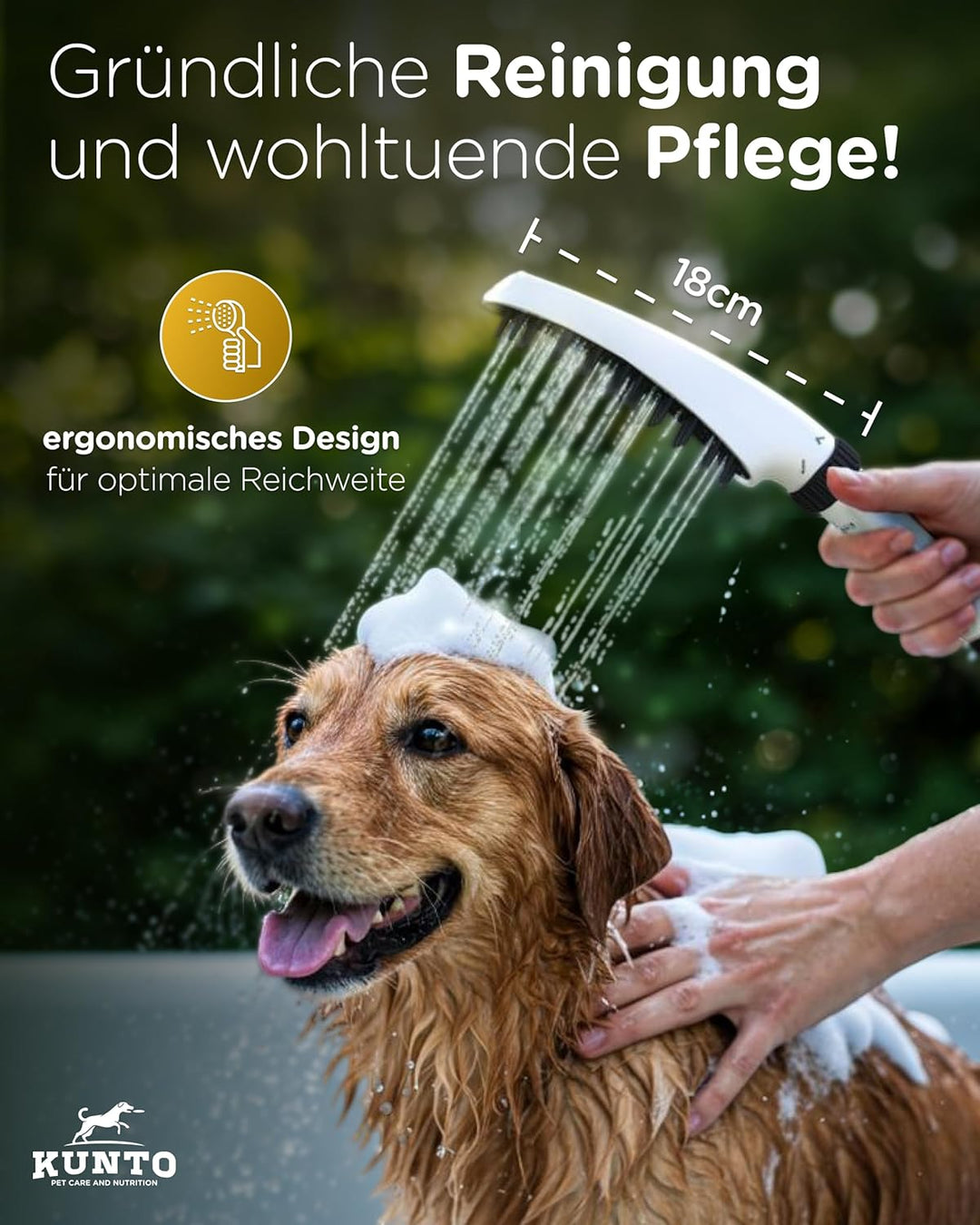 KUNTO® Hundebrausekopf - Hundedusche Duschkopf - Hundedusche mit vier Strahlarten - Hunde Duschkopf