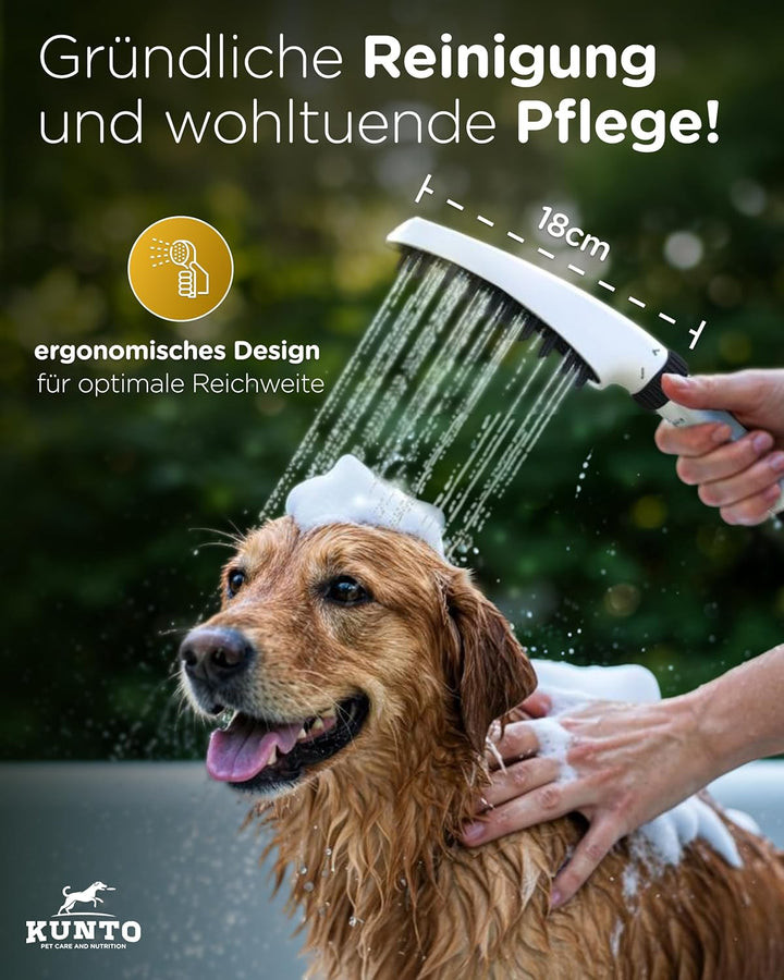 KUNTO® Hundebrausekopf - Hundedusche Duschkopf - Hundedusche mit vier Strahlarten - Hunde Duschkopf