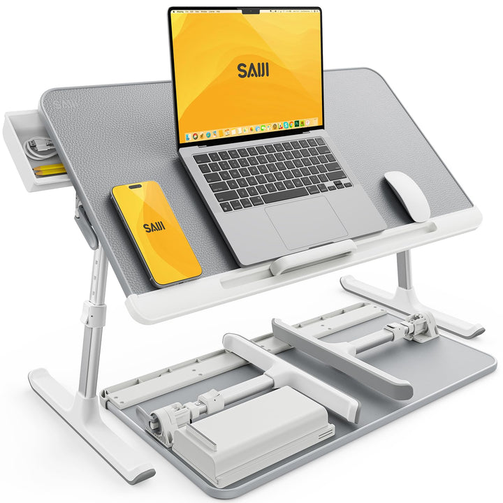 Tisch Bett, SAIJI 100% E0 Eco Holzplatte, Laptoptisch Höhe Winkel verstellbar , Rodelfüsse leicht be