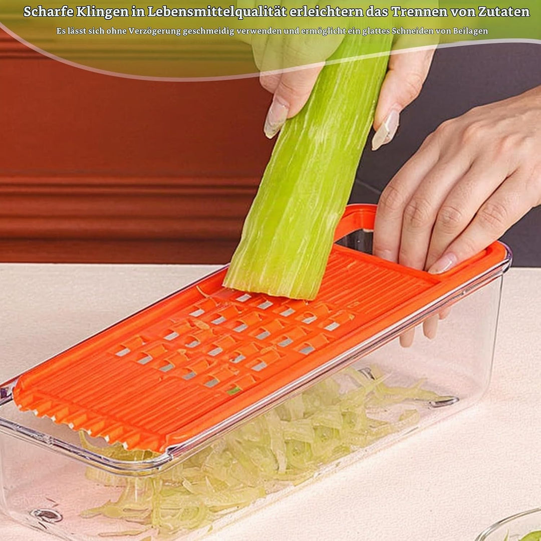 Gemüseschneider 4 in 1, Reibe für gemüse mit Behälter, Robust und langlebig zwiebel kartoffel karott