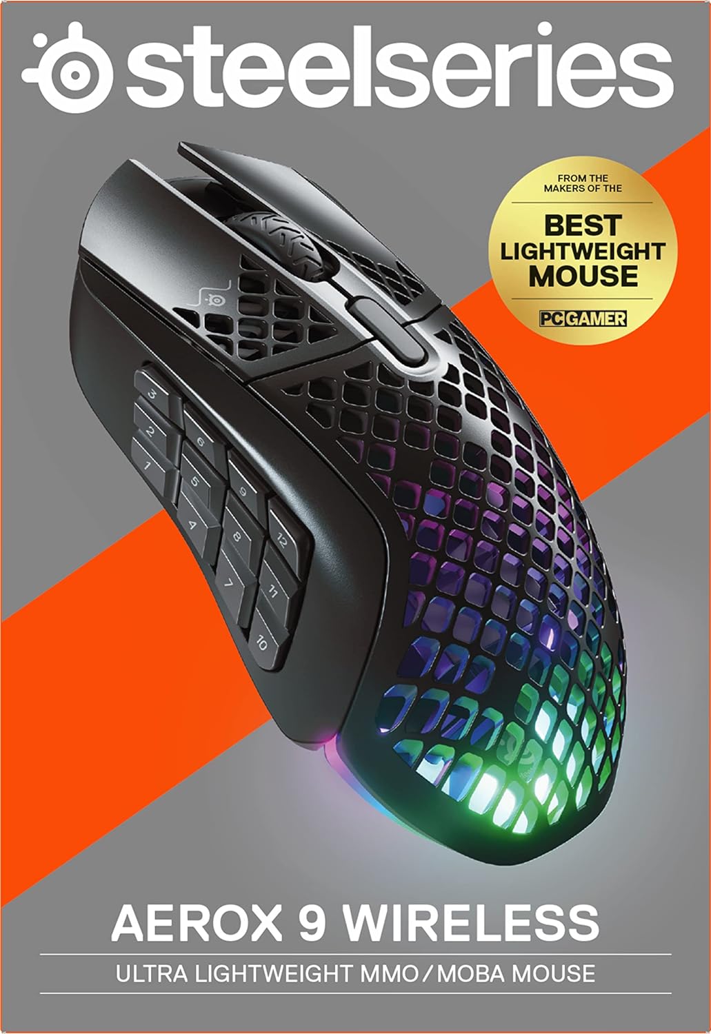 SteelSeries Aerox 9 Wireless Gaming-Maus – Ultraleicht für MMOs/MOBAs – 89 g Gewicht – 18 programmie