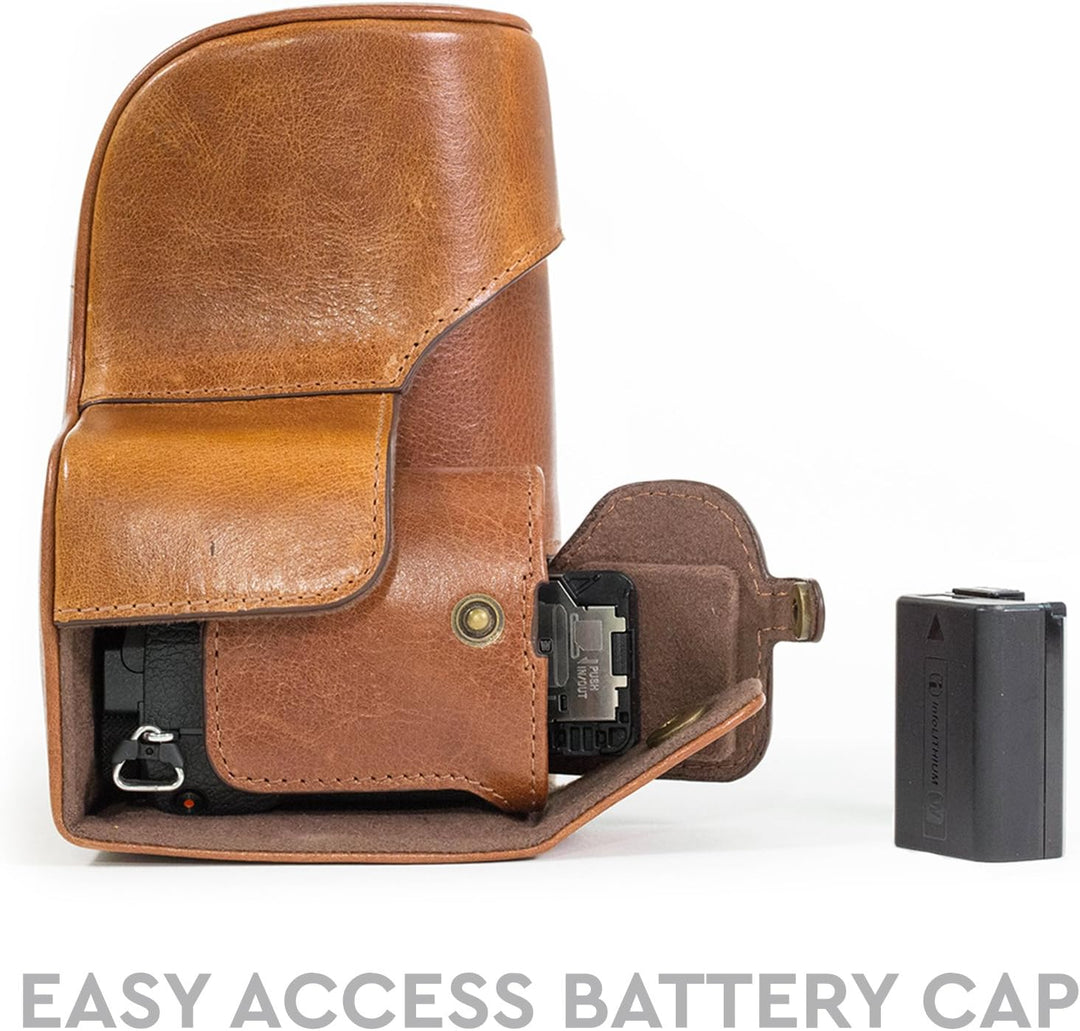 MegaGear Sony Alpha A6500 (up to 16-70mm Lens) Ever Ready Echtleder Kamera-Case mit Trageriemen und