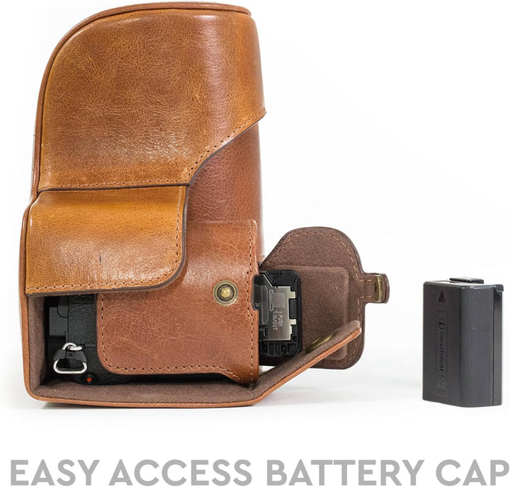 MegaGear Sony Alpha A6500 (up to 16-70mm Lens) Ever Ready Echtleder Kamera-Case mit Trageriemen und