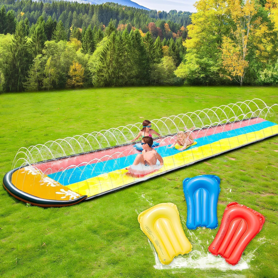 Generisch Wasserrutsche Garten für Kinder, 488 * 208CM Dreispurige Rutschbahn mit 3 Bodyboards, Wass