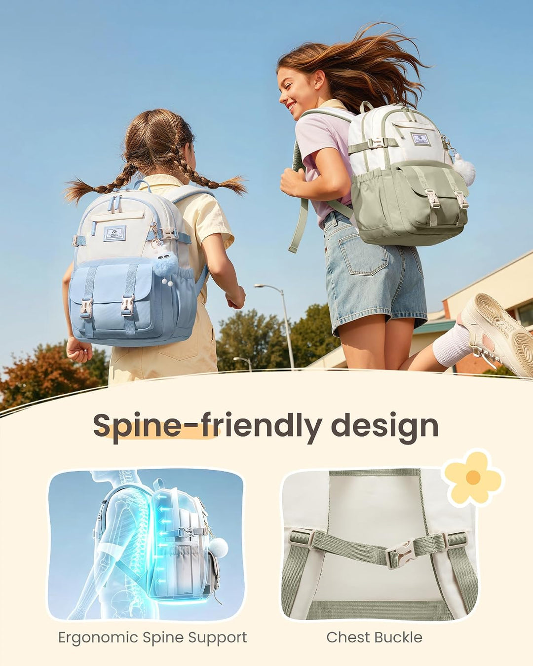 LOVEVOOK Schulrucksack Teenager Mädchen 10-18 Jahre, Rucksack Damen mit Grossem Flaschenfach, Multi-