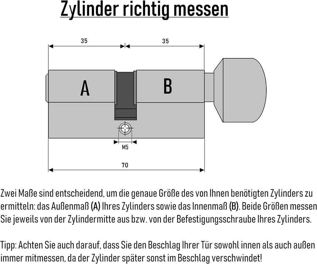 Gleichschliessende Schliesszylinder 70 mm (35/35 mm) inkl. 3 Schlüssel pro Zylinder (Zylinderanzahl