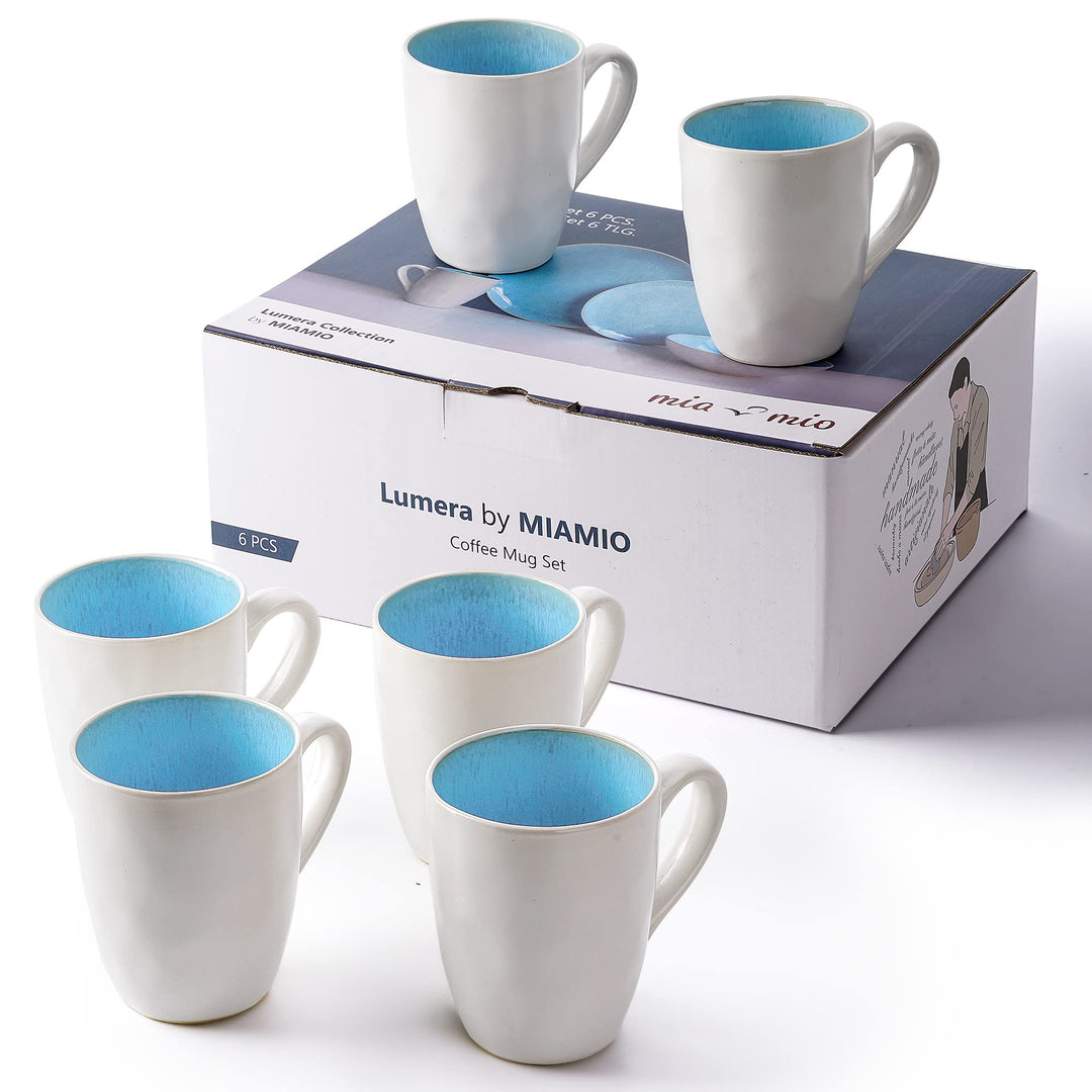 MIAMIO – 6 x 350 ml Kaffeetassen/Tassen Set aus Steingut Keramik Geschirr Set Handmade - Lumera Koll