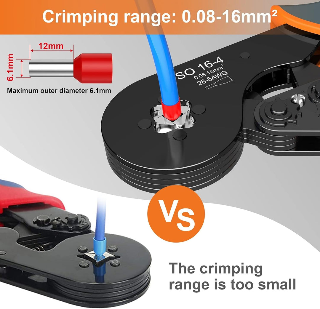 Crimpzangen 0.08-16mm², Preciva Aderendhülsenzange Vierkant Crimpzange Presszange für Isolierte Unis