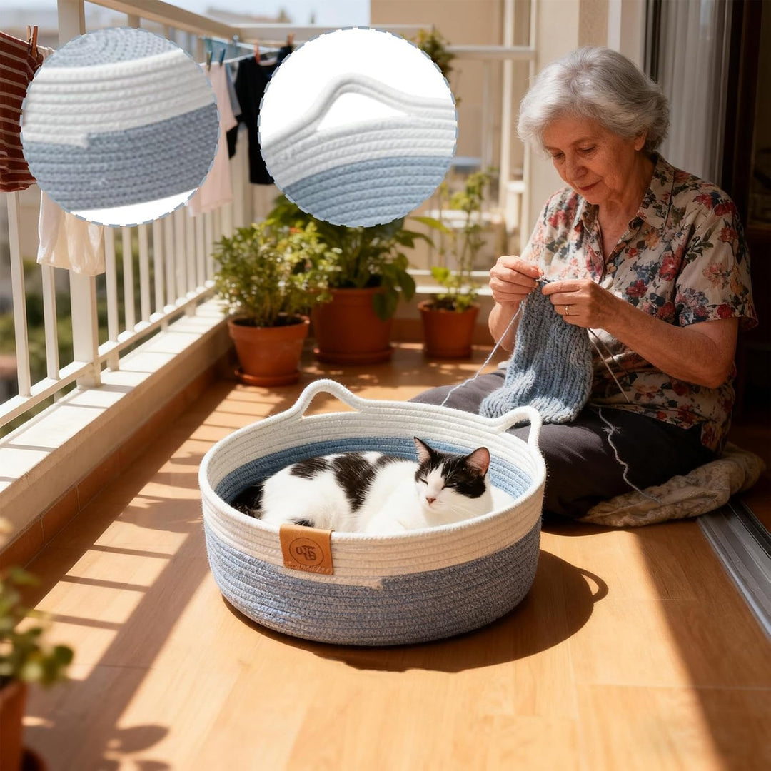 Katzenkorb Bett | Baumwollseil zubehör Mit Matte | Schlafbett Und Runder Katzenkorb - für Indoor e A