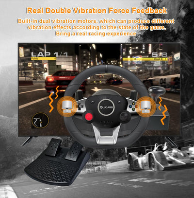 DuLingKer PC Lenkrad mit Pedalen und Schaltung, 270° Gaming Lenkrad für PC/PS4/Switch/PS3/Xbox One/X