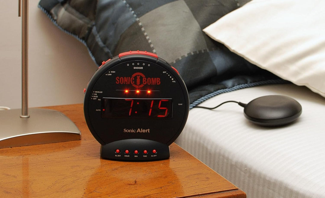 Geemarc Sonic Bomb - Wecker mit superstarkem Alarm, Vibrationskissen und Schlummerfunktion - Für Hör