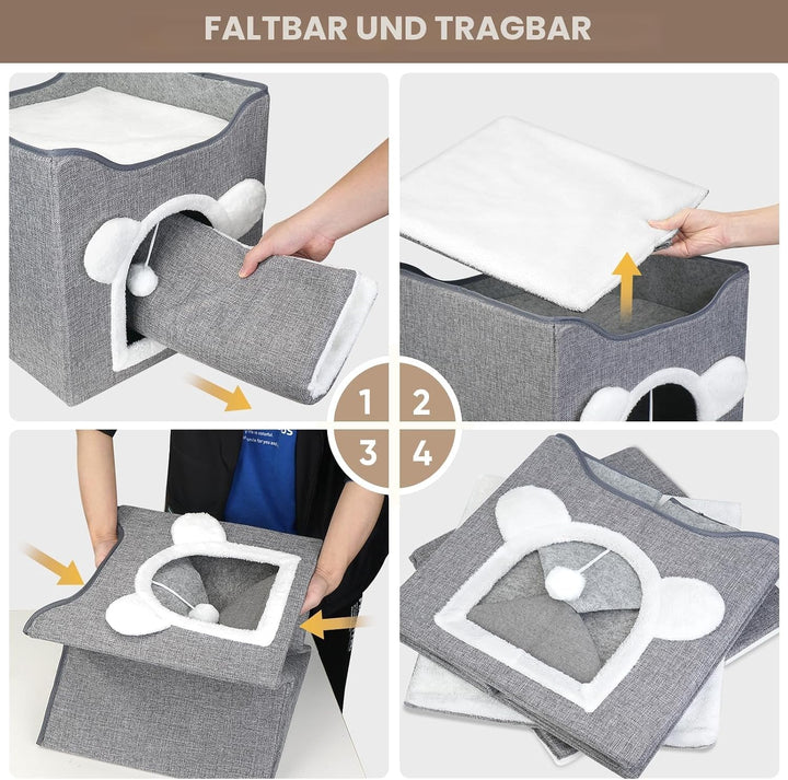 Katzenbetten für Indoor Katzen, Faltbares Katzenhaus, Katzenhöhle 2 Schicht Würfel Grosser Raum Katz