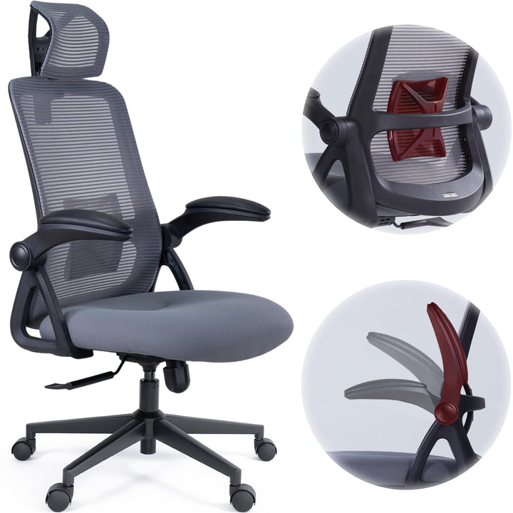 Realm of Thrones Captain Ergonomischer Bürostuhl für Zuhause, Robuste Stahlbasis, Klappbare Armlehne
