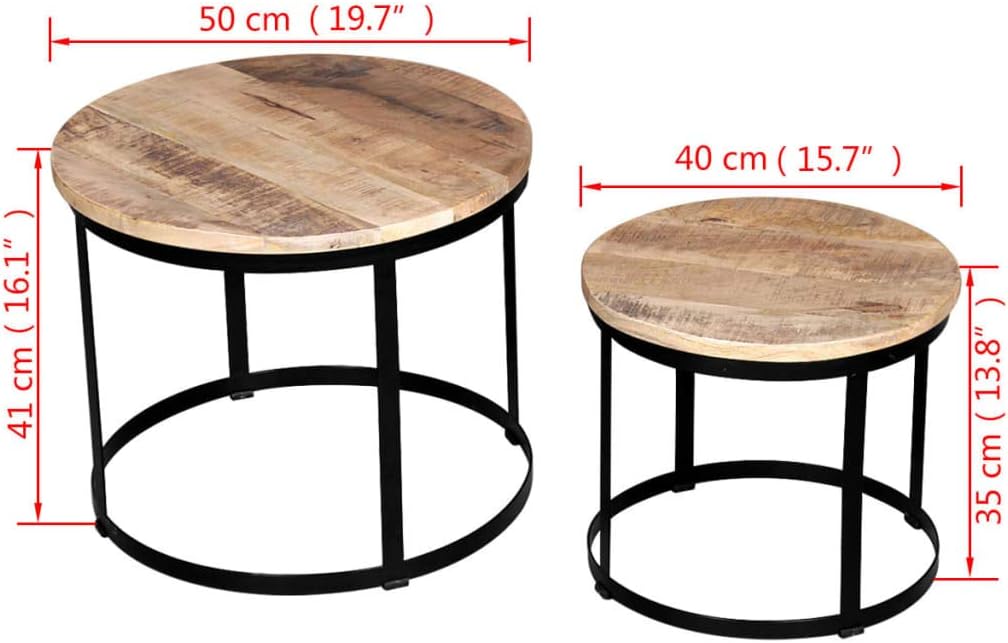 vidaXL 2-TLG. Couchtisch-Set Beistelltisch Wohnzimmer Raues Mangoholz 40cm/50cm Braun, Braun