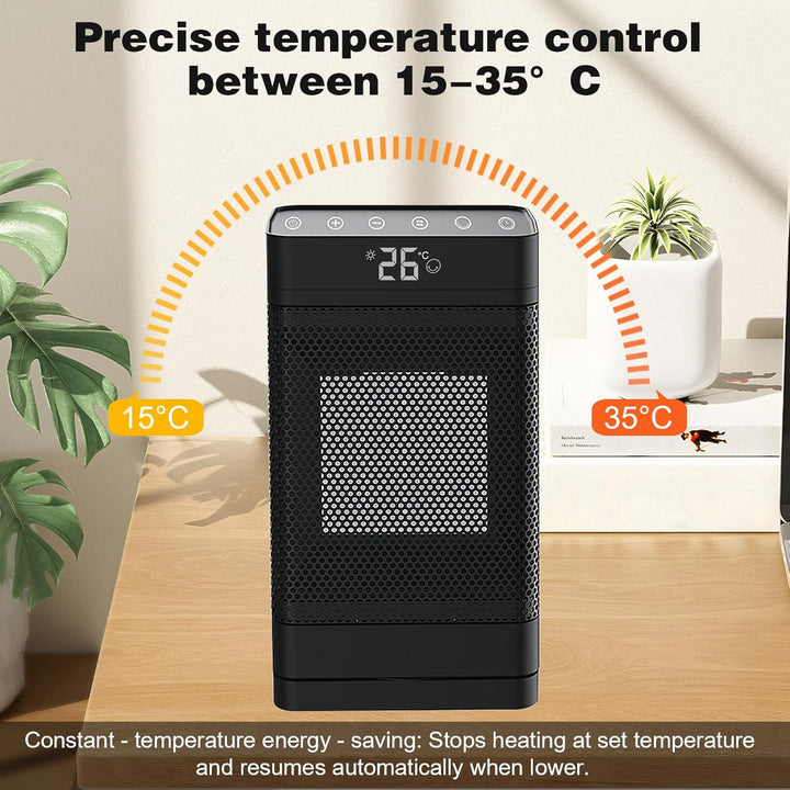 Heizlüfter 1500W，PTC Keramik Heizlüfter Energiesparend Leise mit ECO Modus,4 Heizmodi mit 70 ° Oszil